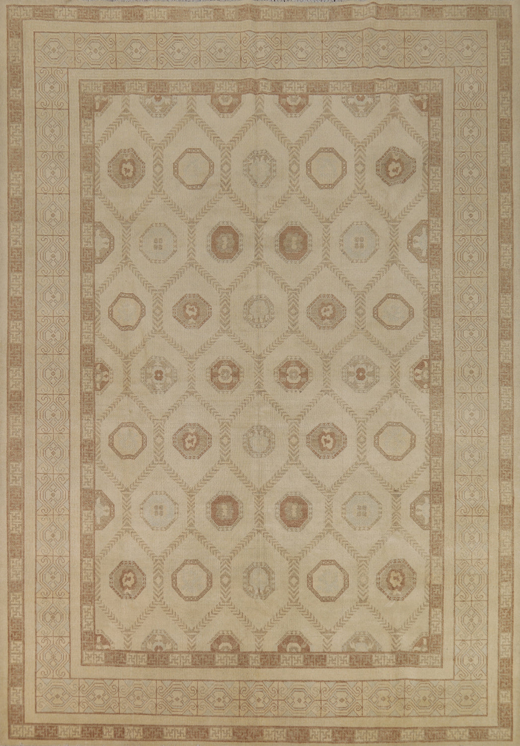 All-Over Vegetable Dye Khotan Turkish Area Rug 9x12