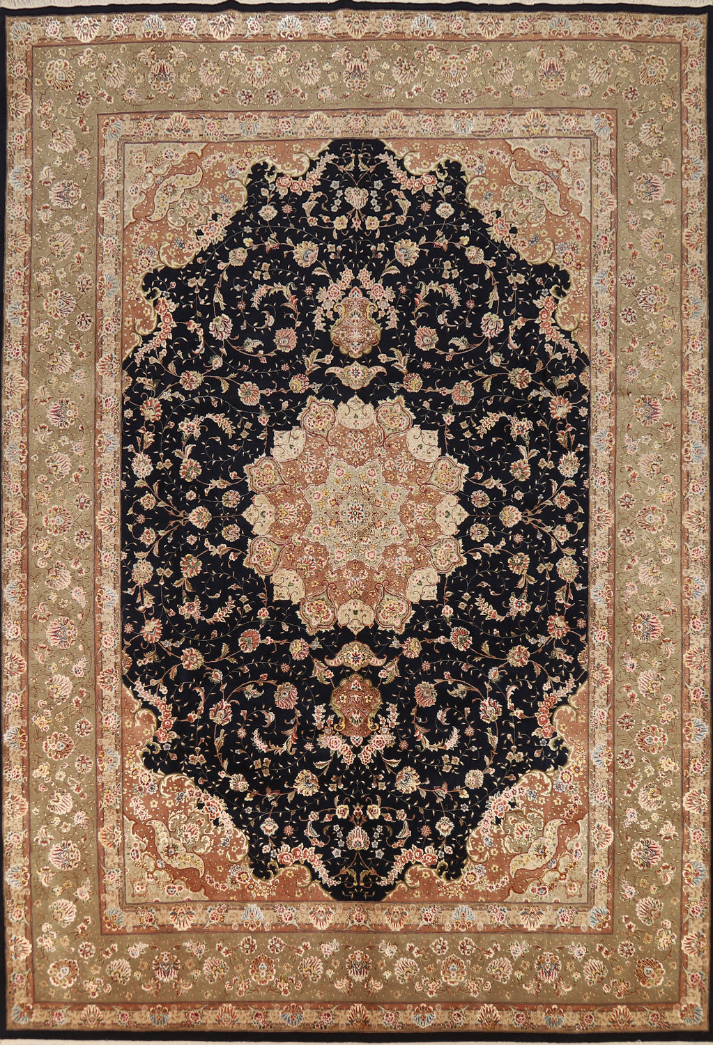 Vegetable Dye Navy Blue Floral Tabriz Chinese Area Rug 9x12