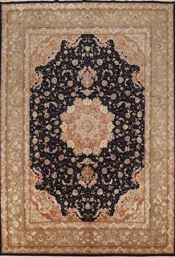 Vegetable Dye Navy Blue Floral Tabriz Chinese Area Rug 9x12