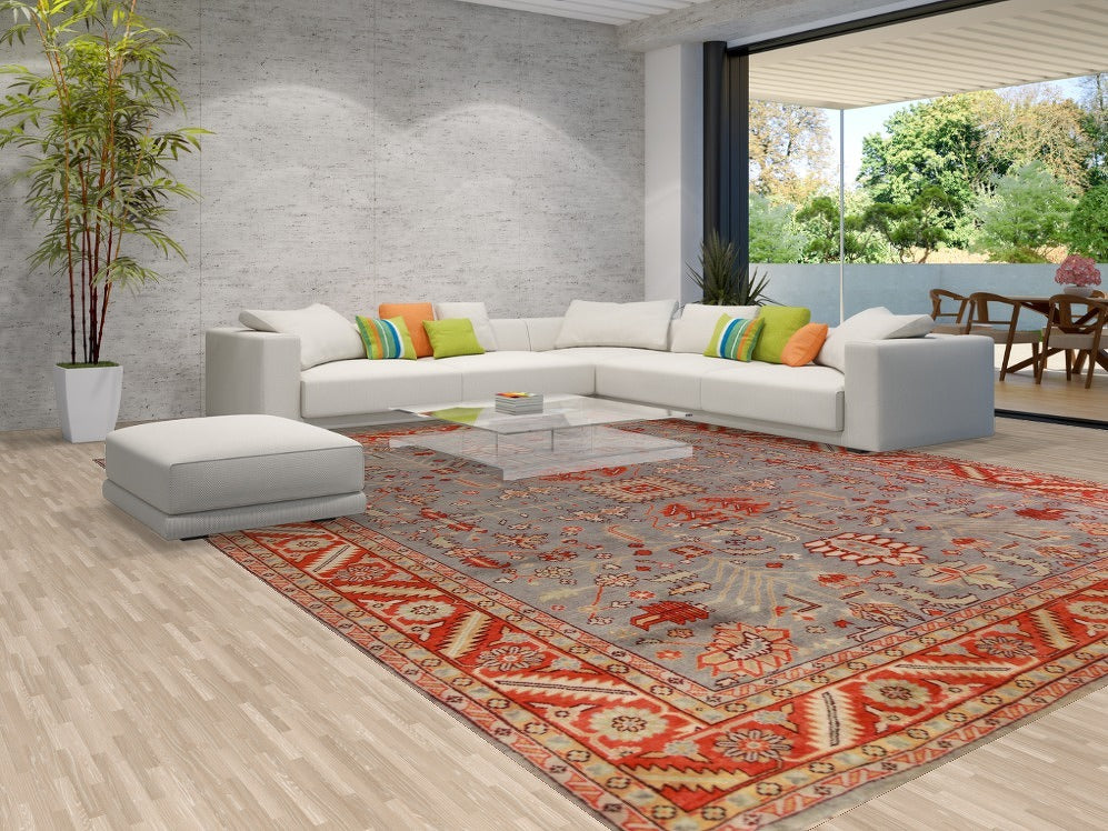 All-Over Gray Wool Oushak Indian Large Rug 12x15
