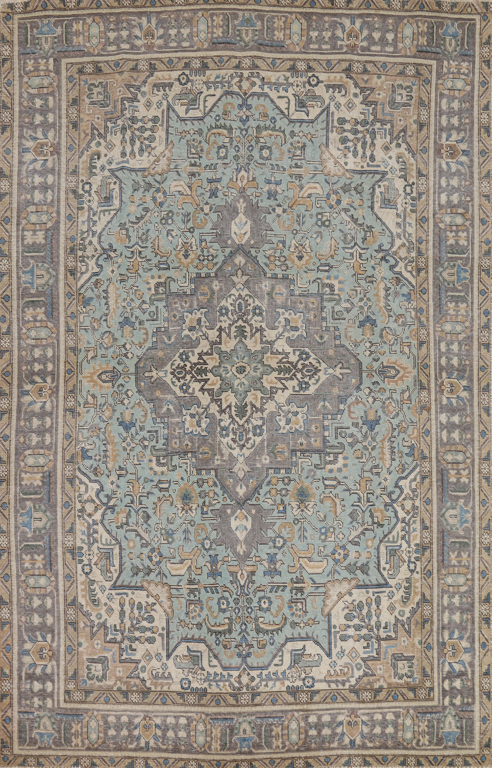 Light Blue Medallion Tabriz Persian Area Rug 6x9