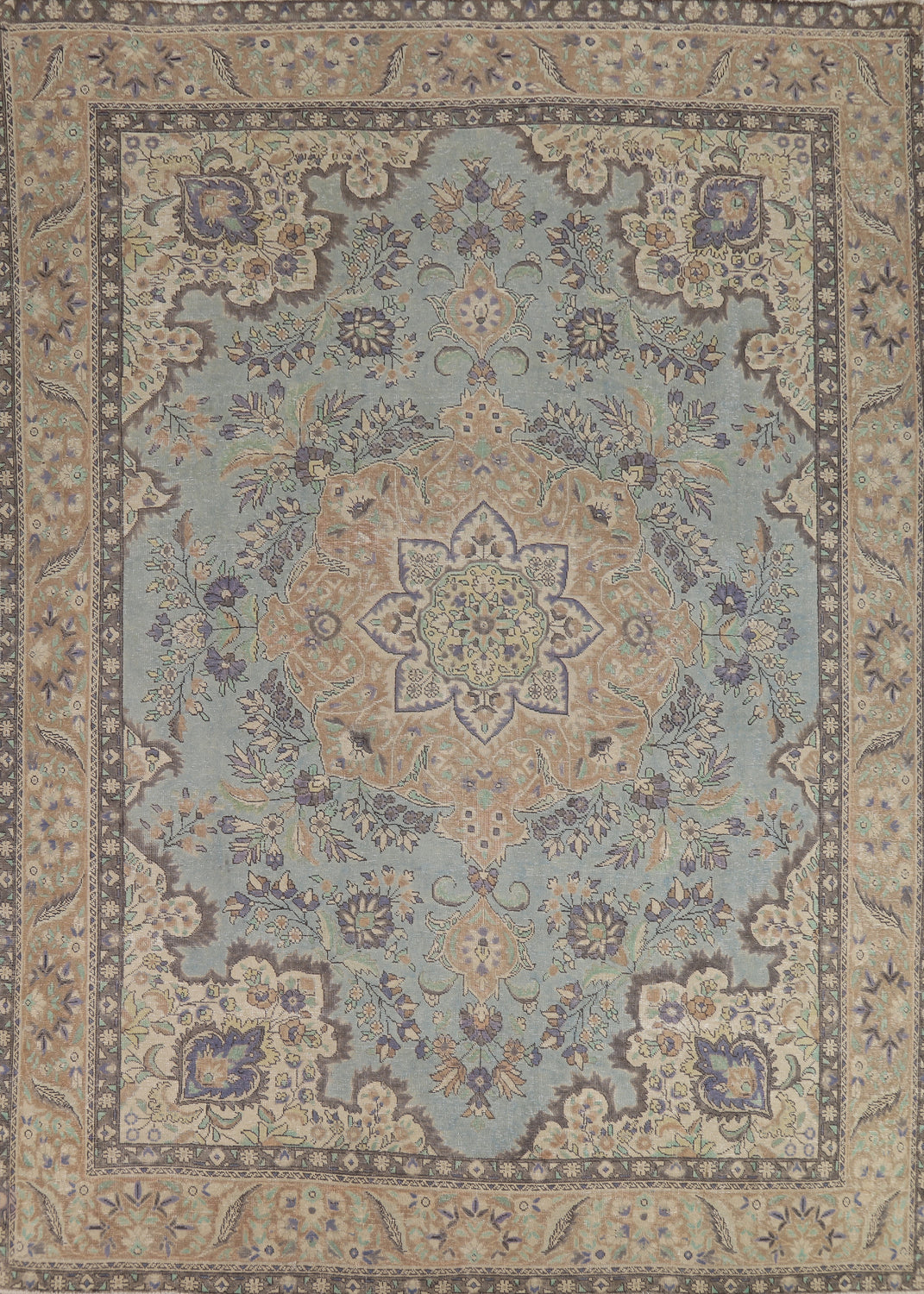 Light Blue Medallion Tabriz Persian Area Rug 9x12