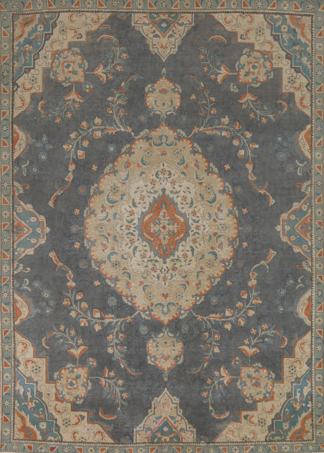 Gray Blue Medallion Tabriz Persian Area Rug 8x10