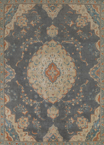 Gray Blue Medallion Tabriz Persian Area Rug 8x10