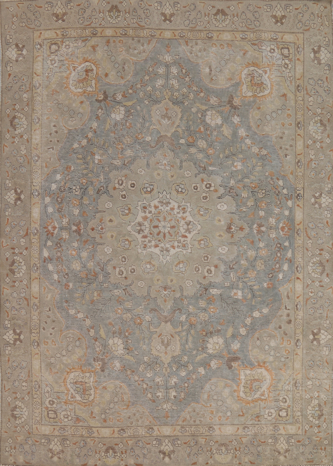 Gray Wool Floral Tabriz Persian Area Rug 6x9