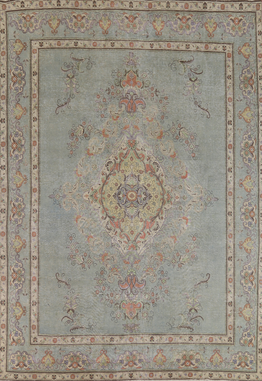 Light Blue Medallion Tabriz Persian Area Rug 10x13