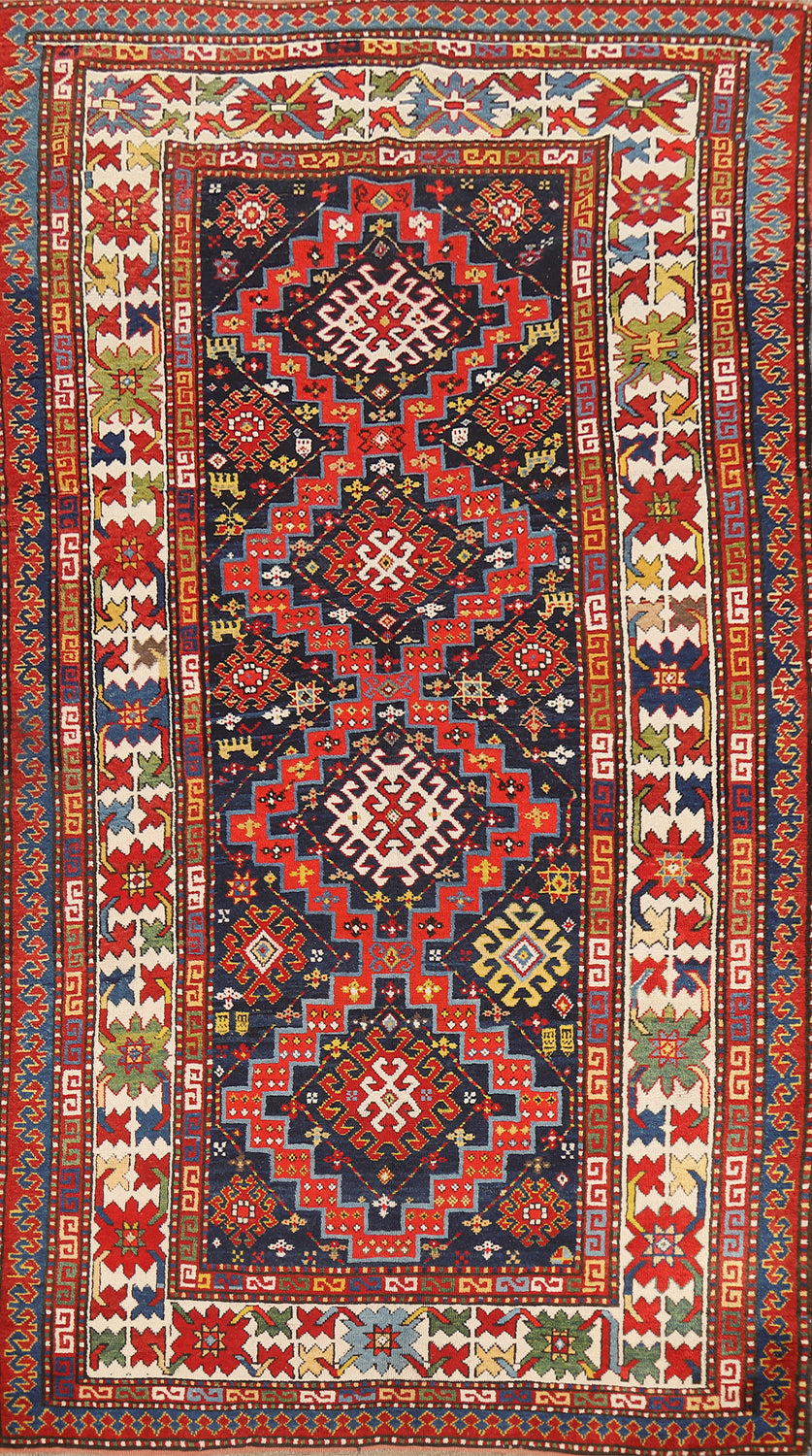 Antique Vegetable Dye Kazak Oriental Area Rug 5x9