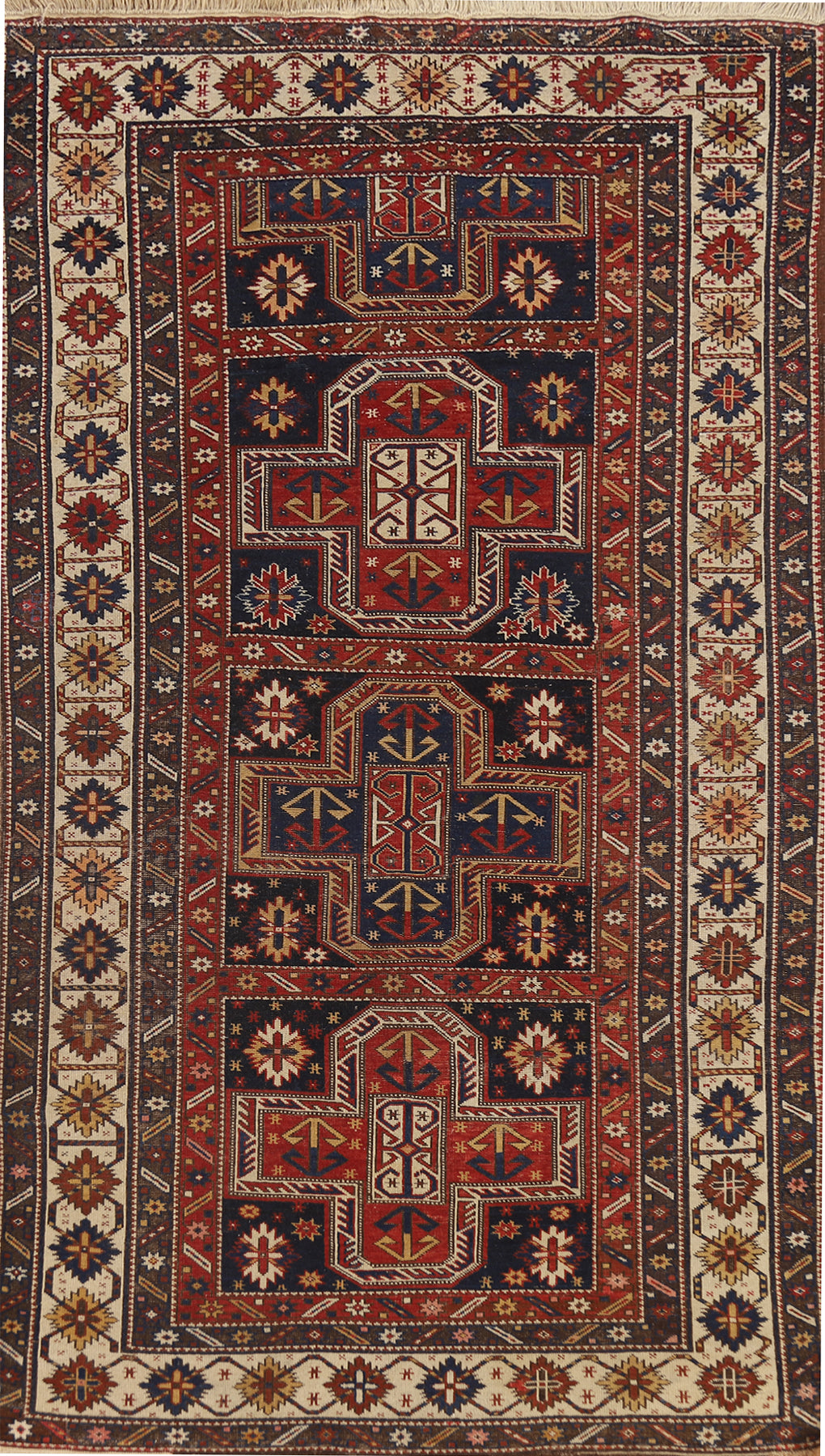 Pre-1900 Antique Vegetable Dye Kazak Oriental Rug 4x7