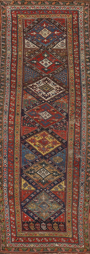 Pre-1900 Antique Vegetable Dye Kazak Oriental Runner Rug 4x13