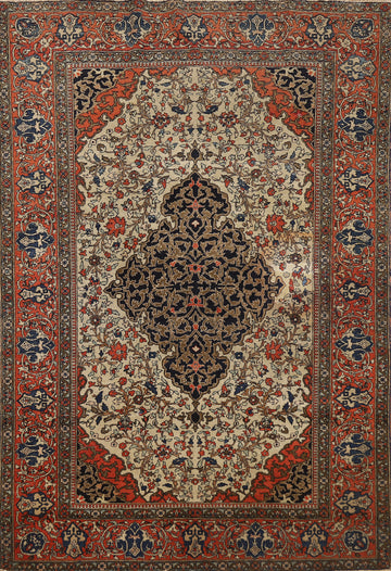 Pre-1900 Antique Vegetable Dye Sarouk Farahan Persian Rug 4x7