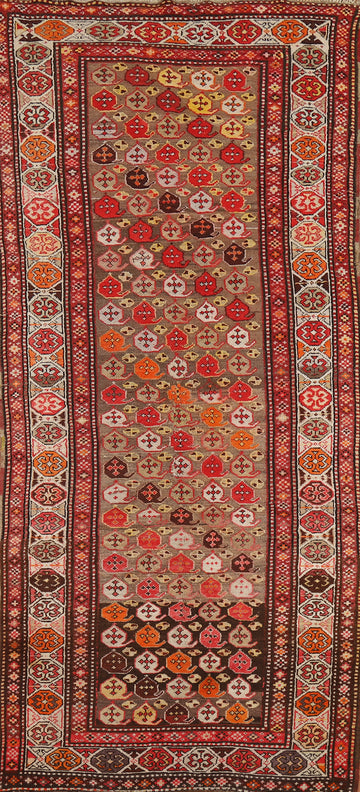 Pre-1900 Antique Vegetable Dye Kazak Oriental Runner Rug 4x10