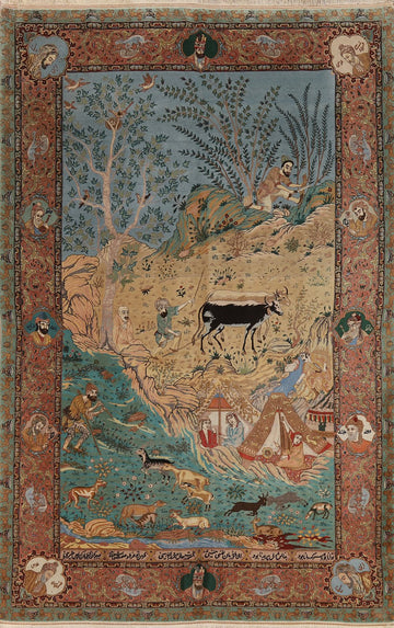 Vegetable Dye Pictorial Tabriz Persian Area Rug 6x9