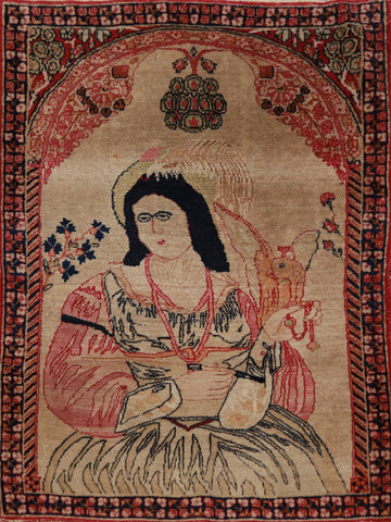 Pre-1900 Antique Vegetable Dye Kerman Ravar Persian Rug 2x3