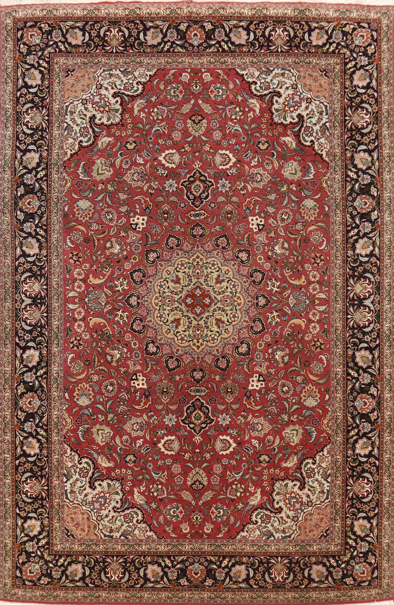 Floral Wool Medallion Tabriz Persian Area Rug 7x10
