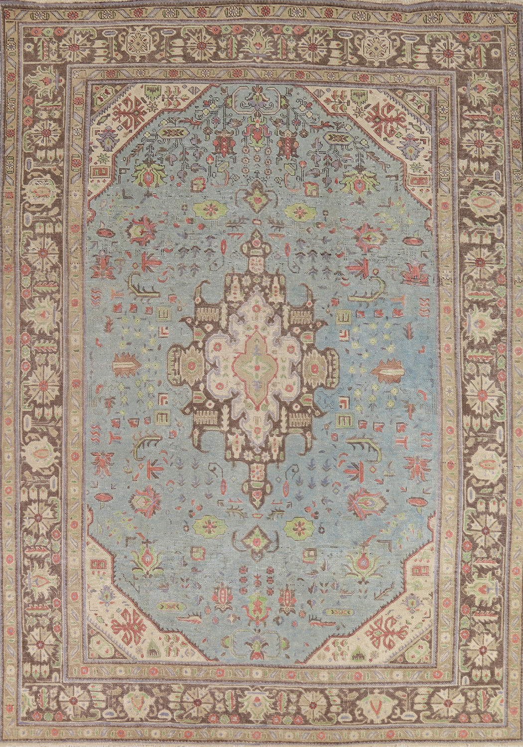 Light Blue Geometric Wool Tabriz Persian Area Rug 8x11