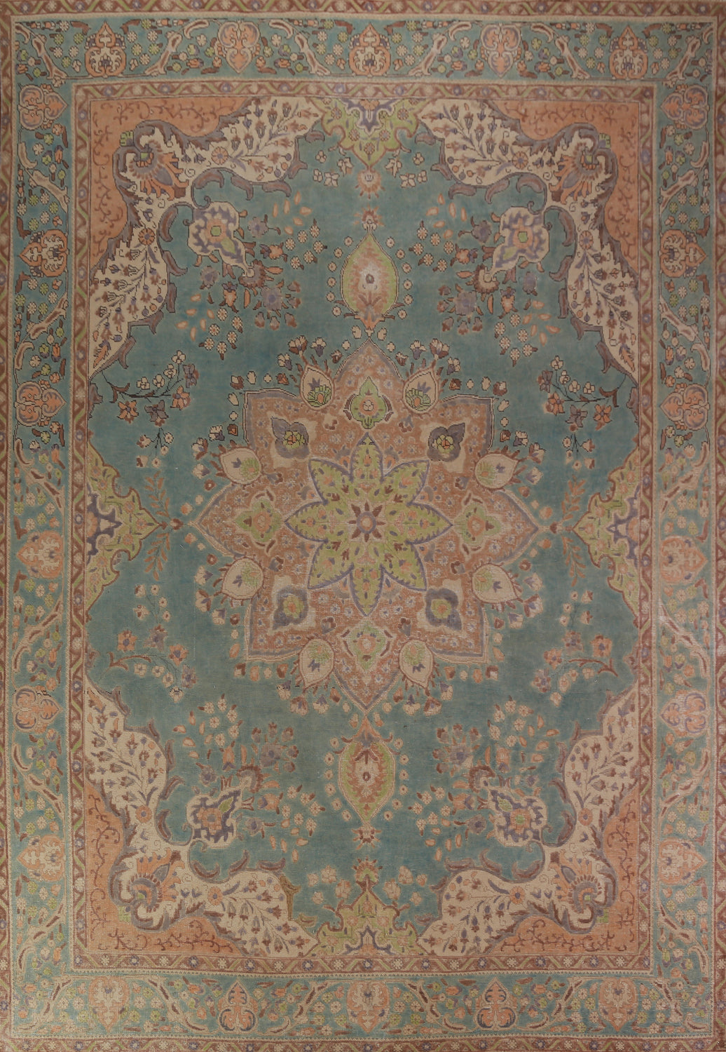 Blue Floral Wool Tabriz Persian Area Rug 10x13