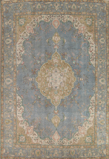 Vintage Blue Tabriz Persian Area Rug 10x13