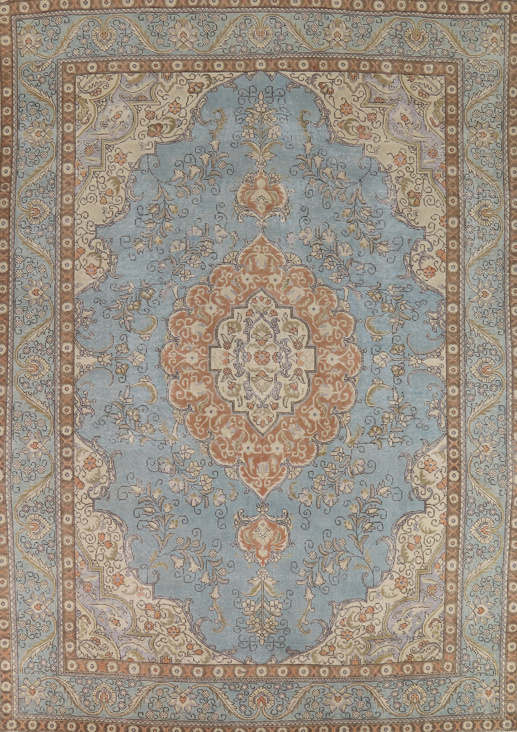 Light Blue Wool Tabriz Persian Area Rug 10x13