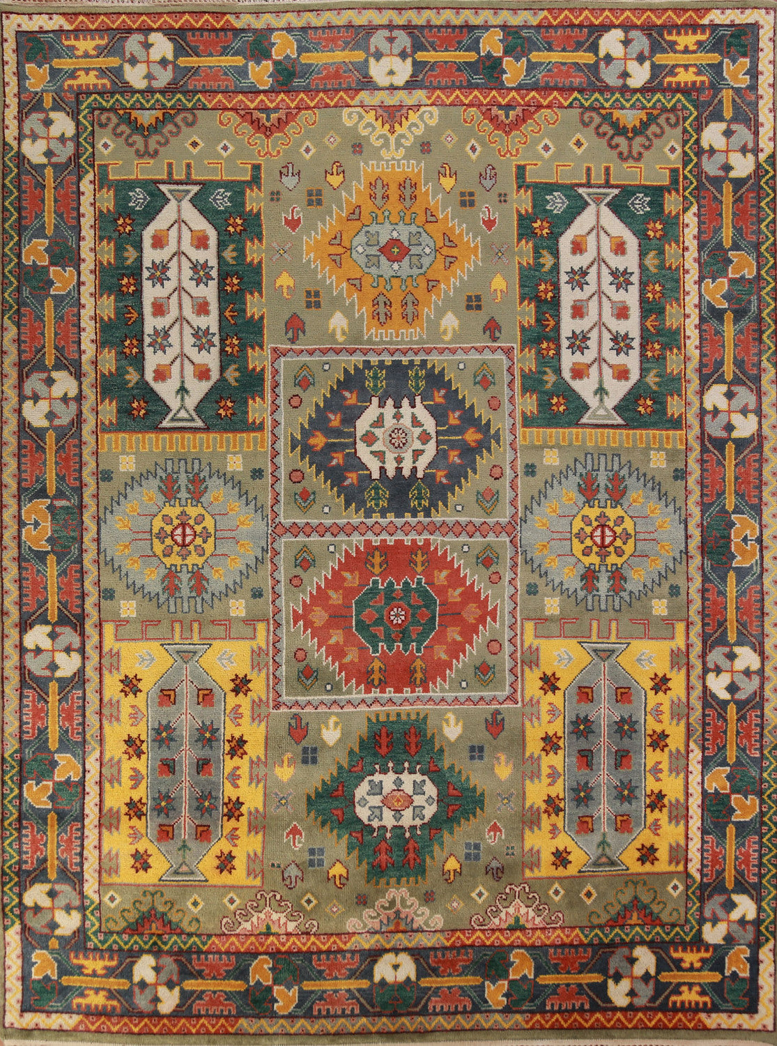 Green Geometric Kazak Oriental Area Rug 8x10