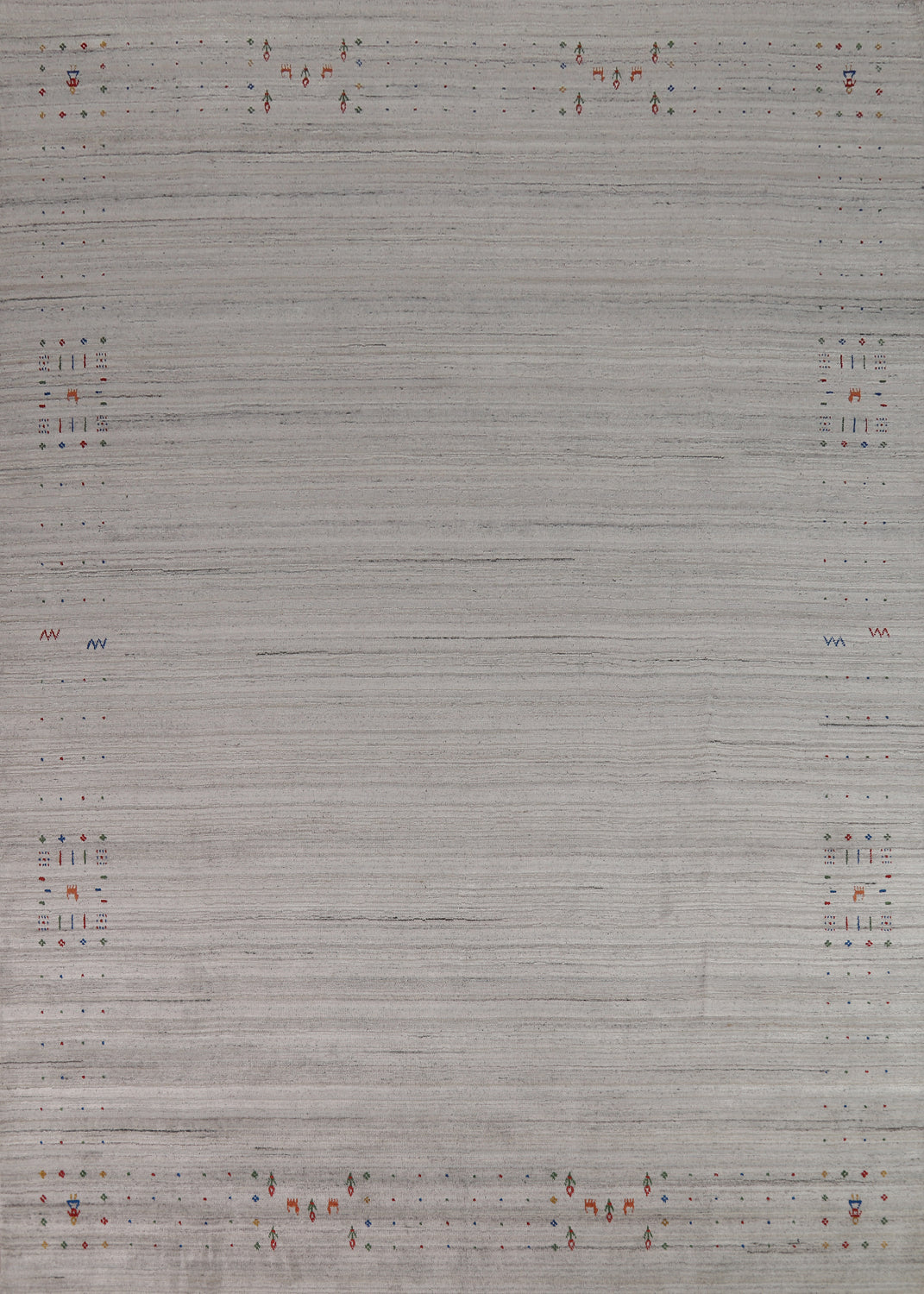 Silver Gray Striped Silk Gabbeh Oriental Area Rug 9x12