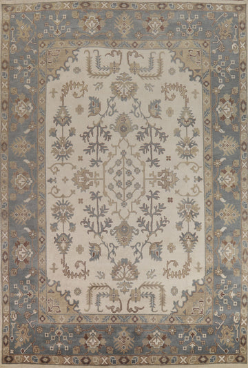 Ivory Wool Oushak Indian Large Rug 10x14