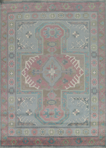 Blues & Pink Geometric Oushak Indian Area Rug 8x10