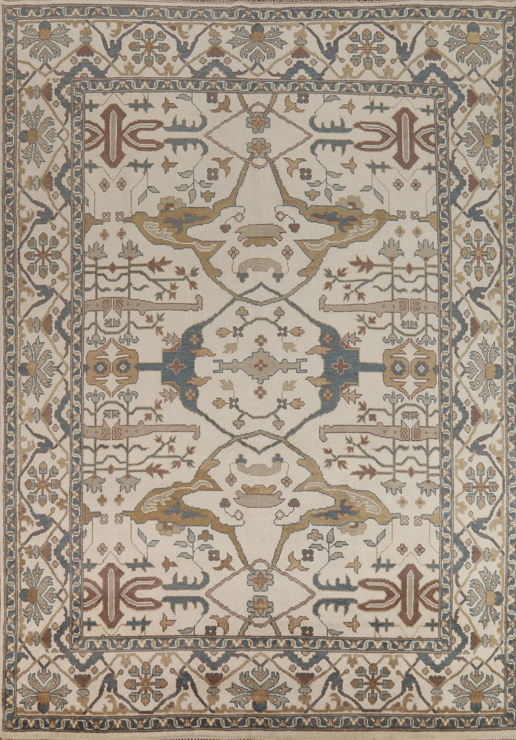 All-Over Ivory Wool Oushak Indian Area Rug 9x12