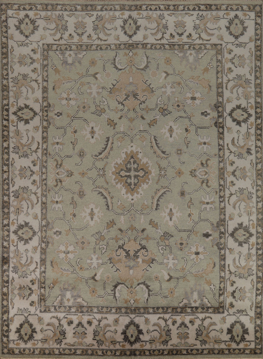 Handmade Green & Ivory Oushak Indian Area Rug 8x10