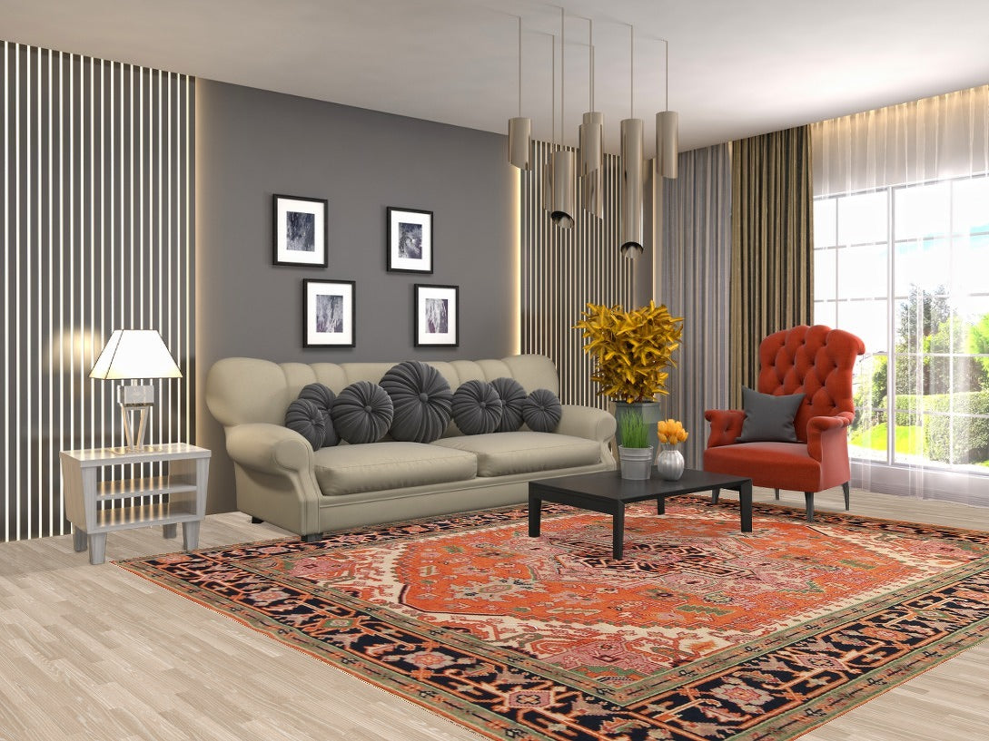 Orange Medallion Heriz Serapi Oriental Area Rug 8x10