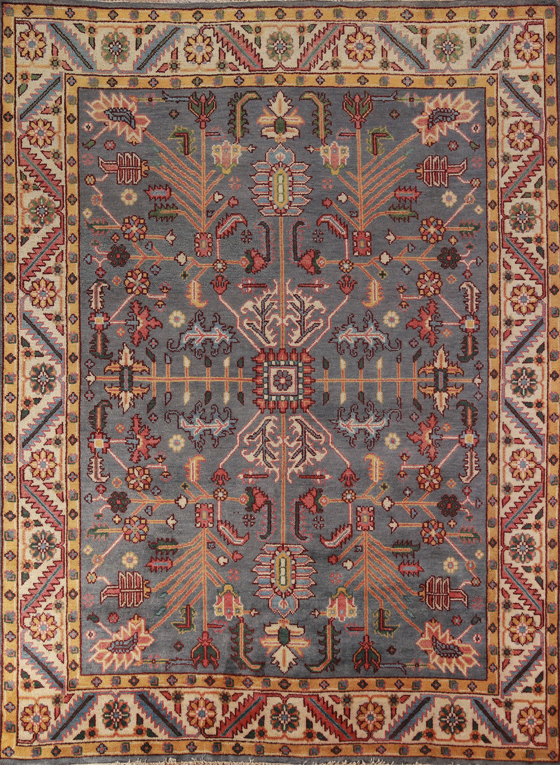 Gray Blue Geometric Oushak Oriental Area Rug 8x10