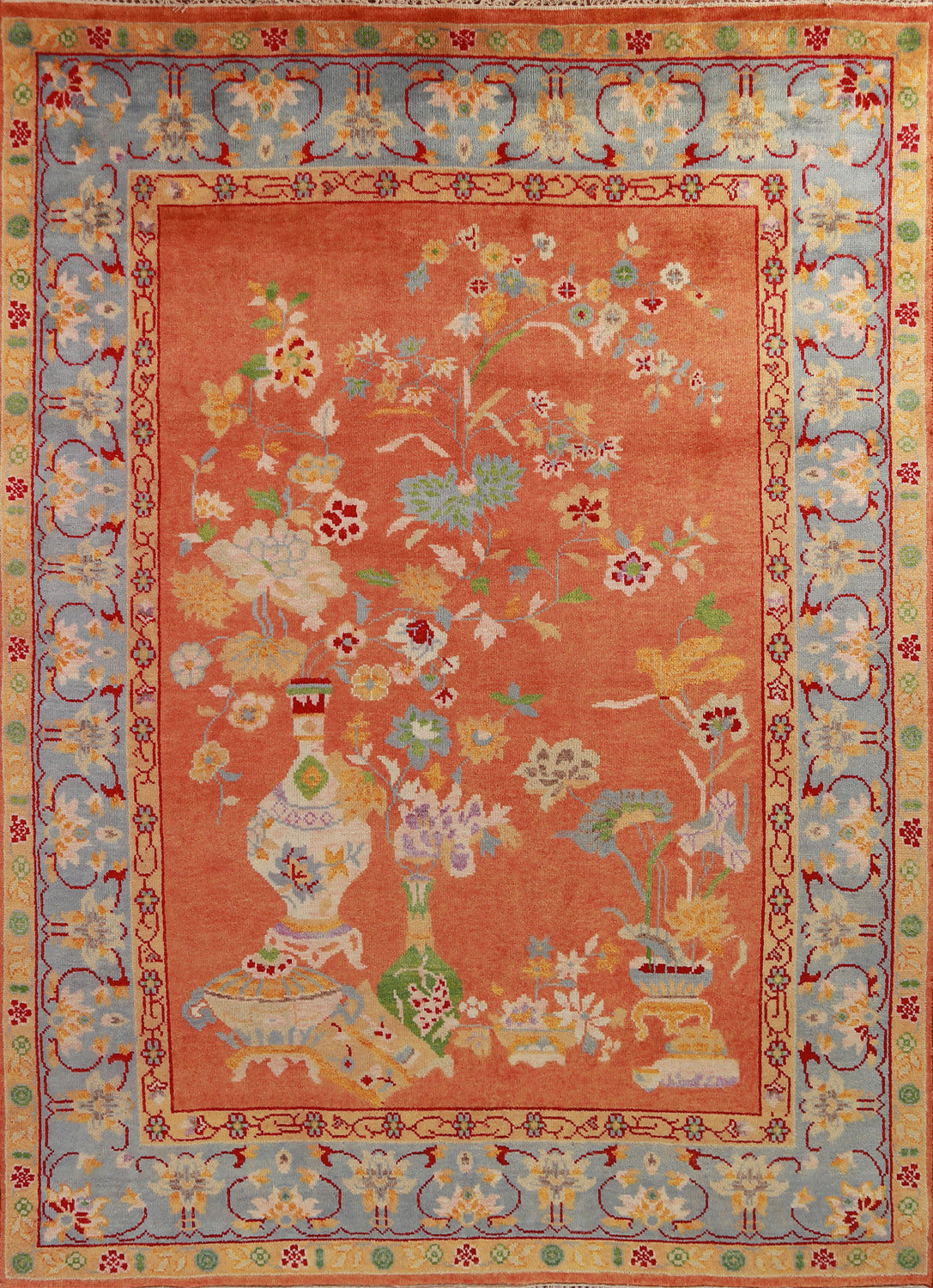 Orange Wool Pictorial Art Deco Oriental Area Rug 8x10
