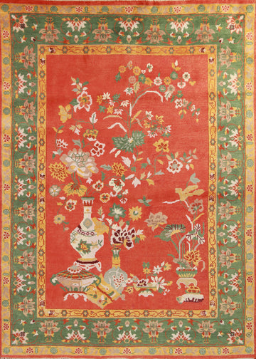 Floral Wool Orange Art Deco Oriental Area Rug 8x10
