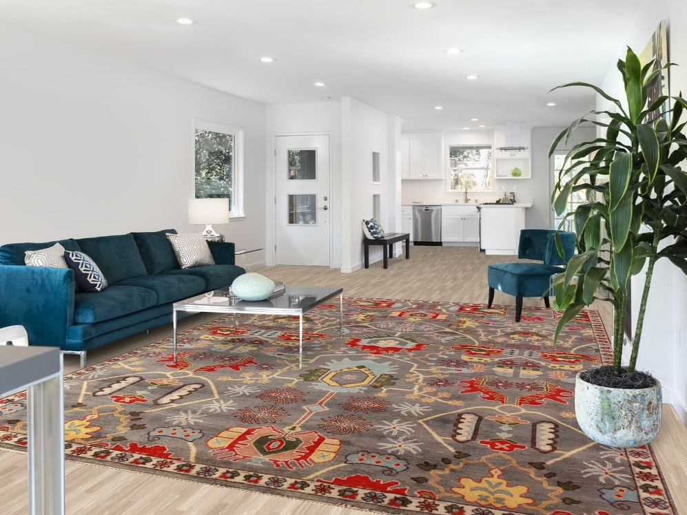 All-Over Gray Oushak Oriental Area Rug 9x12
