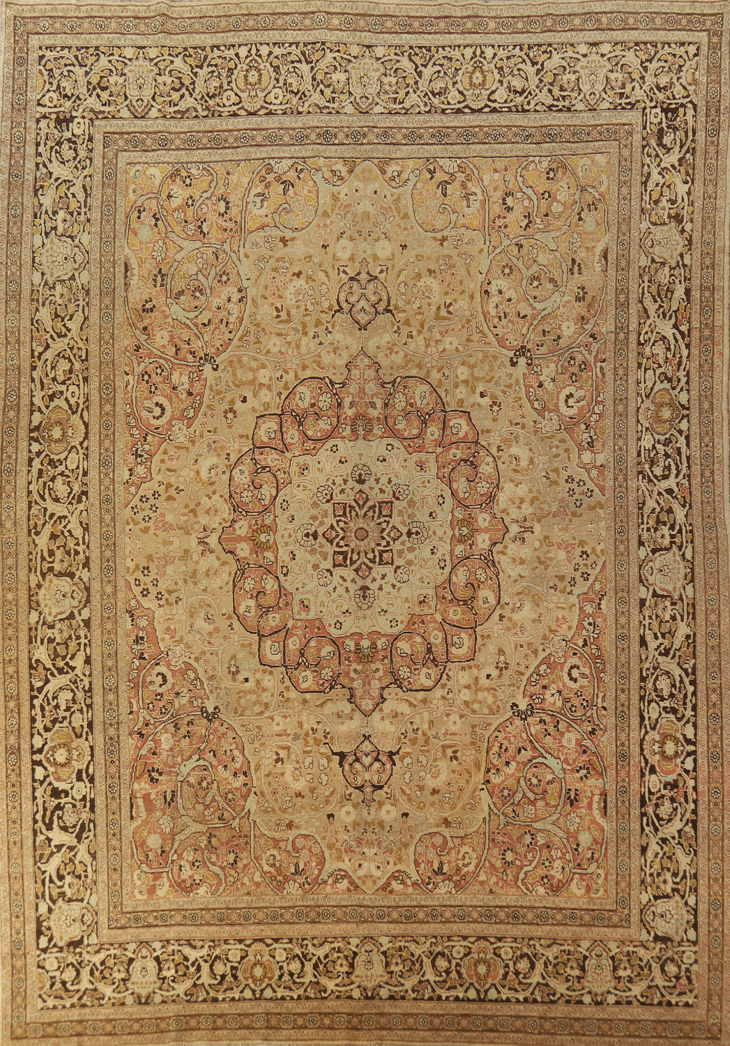 Pre-1900 Vegetable Dye Tabriz Haj jalili Persian Area Rug 9x13