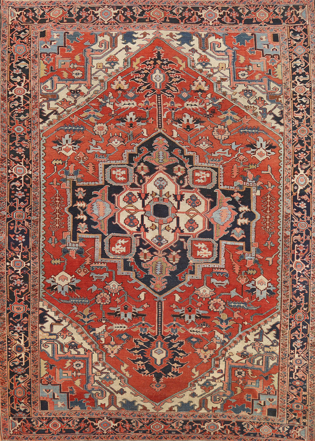 Pre-1900 Antique Vegetable Dye Heriz Serapi Persian Rug 9x12
