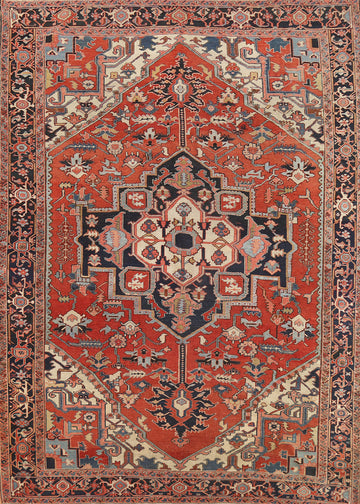Pre-1900 Antique Vegetable Dye Heriz Serapi Persian Rug 9x12