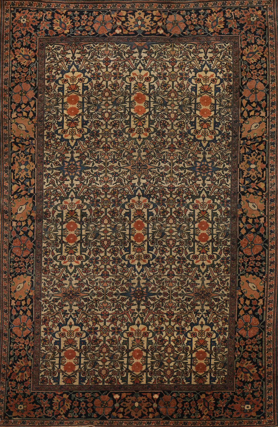 Pre-1900 Vegetable Dye Sarouk Farahan Persian Rug 4x7