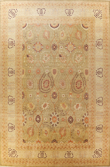 Vegetable Dye Gold Floral Tabriz Oriental Large Rug 12x18