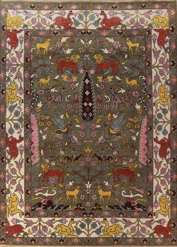 Hunting Animals Green Ziegler Indian Area Rug 9x12