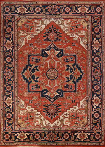 Orange Wool Medallion Heriz Serapi Indian Area Rug 9x12