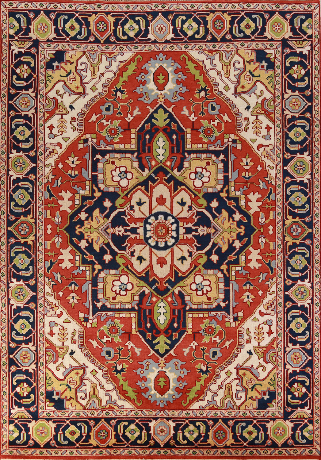 Geometric Wool Heriz Serapi Indian Area Rug 9x12