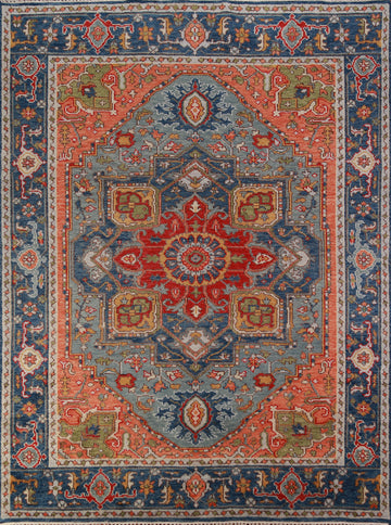 Geometric Wool Heriz Serapi Indian Area Rug 8x10