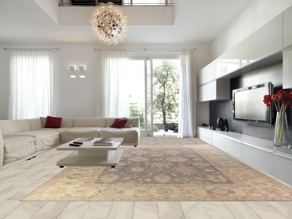 Vegetable Dye Gray Oushak Turkish Large Rug 13x20