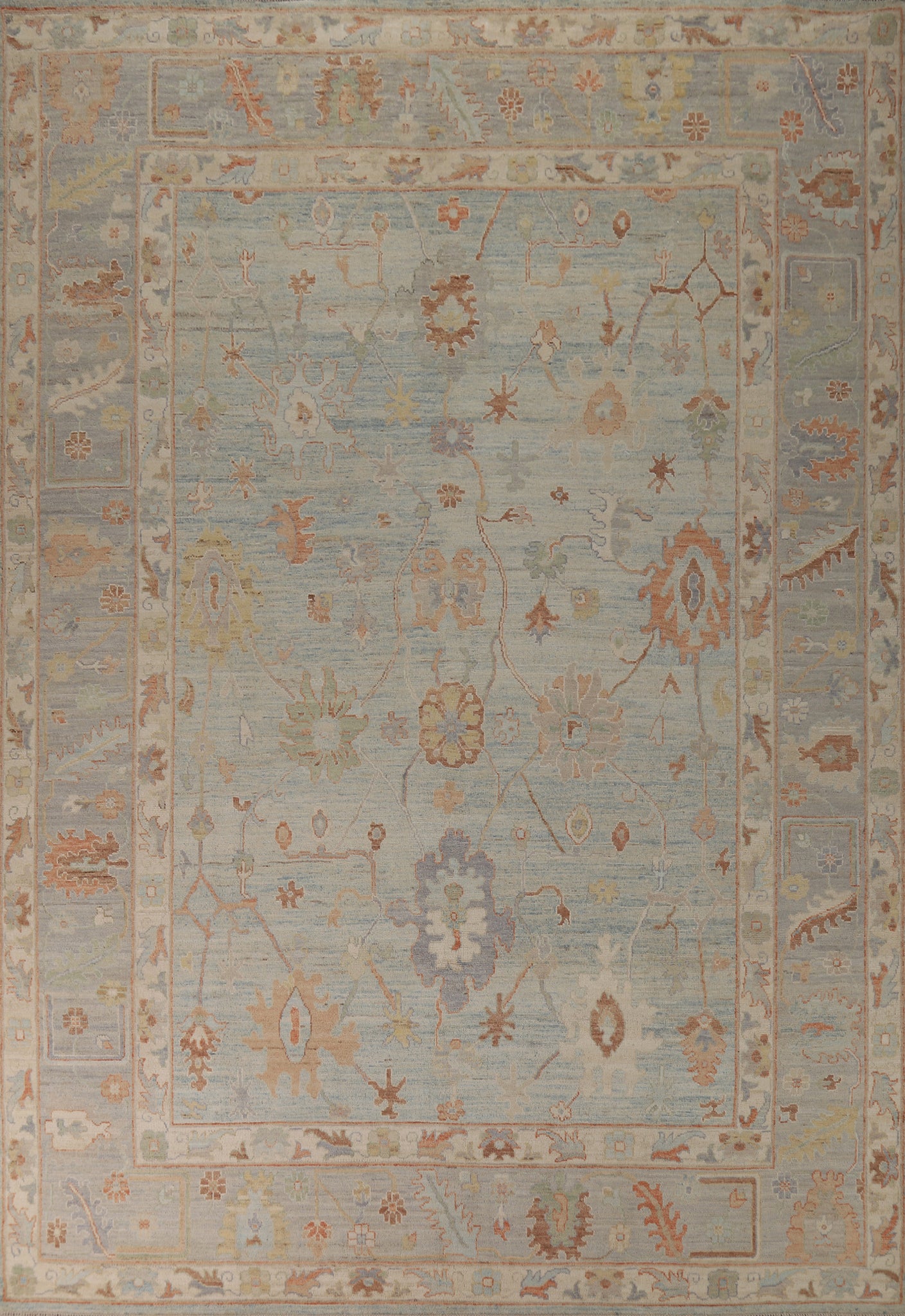Light Blue Vegetable Dye Oushak Turkish Area Rug 9x12