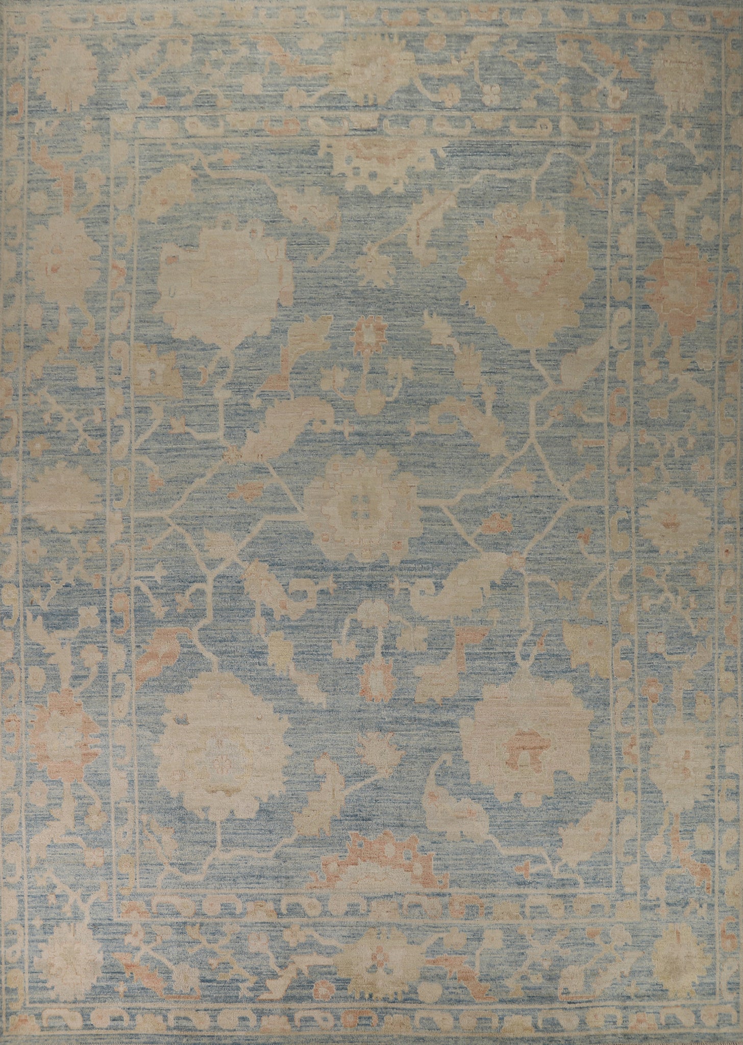 Vegetable Dye Blue Oushak Turkish Area Rug 9x12