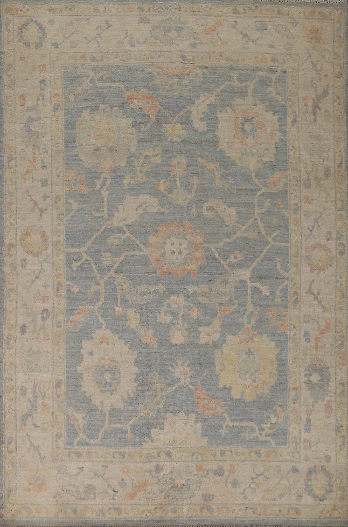 Vegetable Dye Floral Oushak Turkish Area Rug 5x8