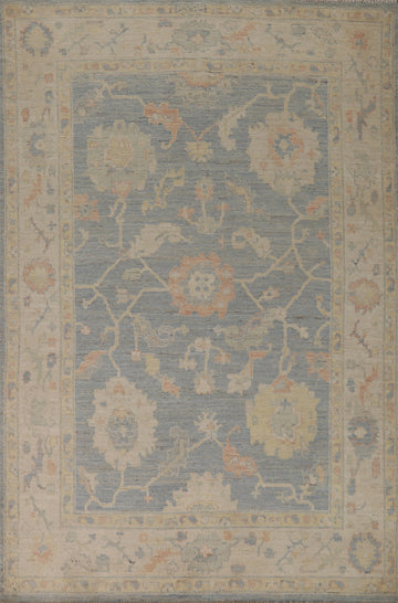 Vegetable Dye Floral Oushak Turkish Area Rug 5x8