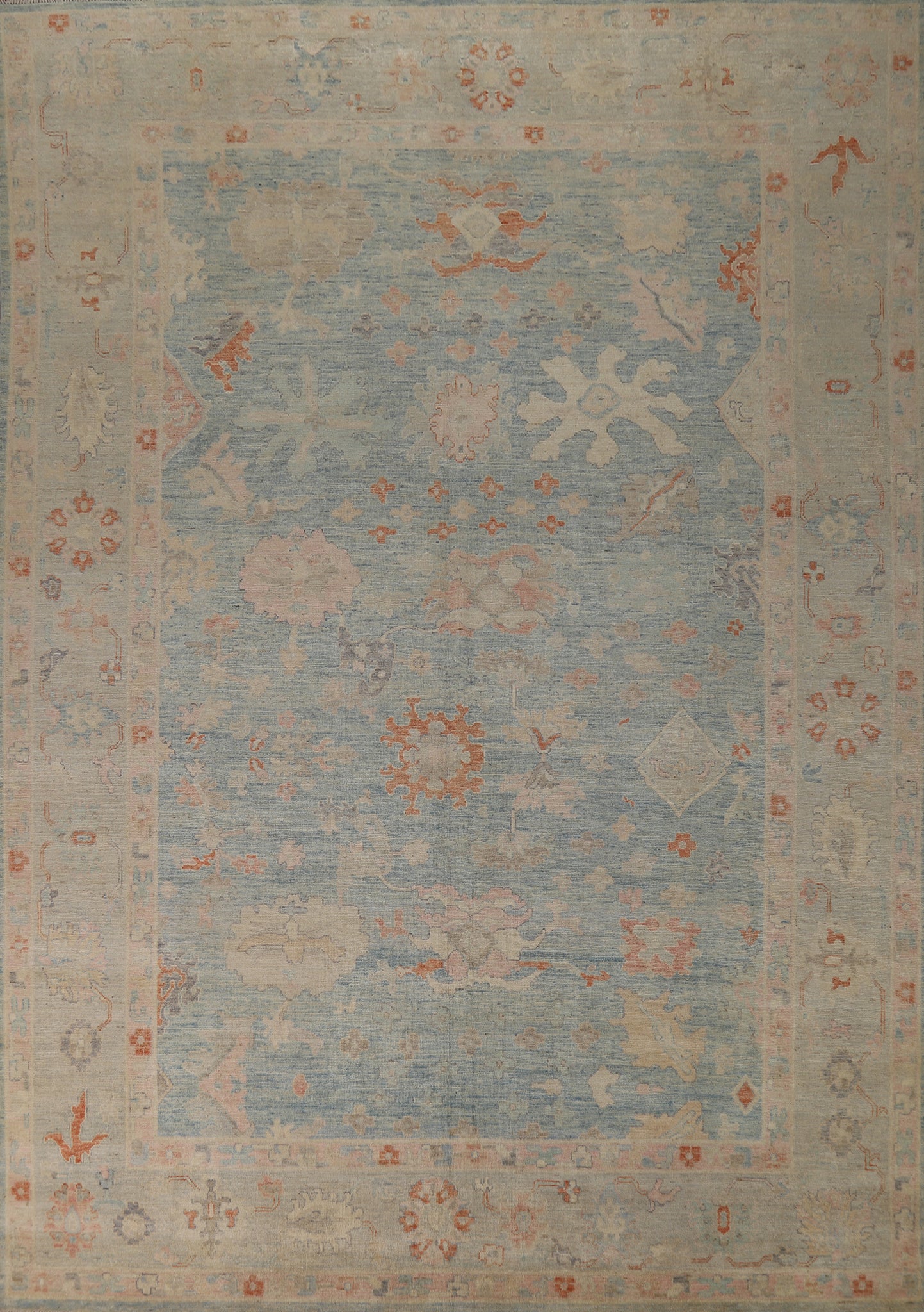 Light Blue Vegetable Dye Oushak Turkish Area Rug 9x12