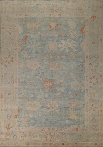 Light Blue Vegetable Dye Oushak Turkish Area Rug 9x12