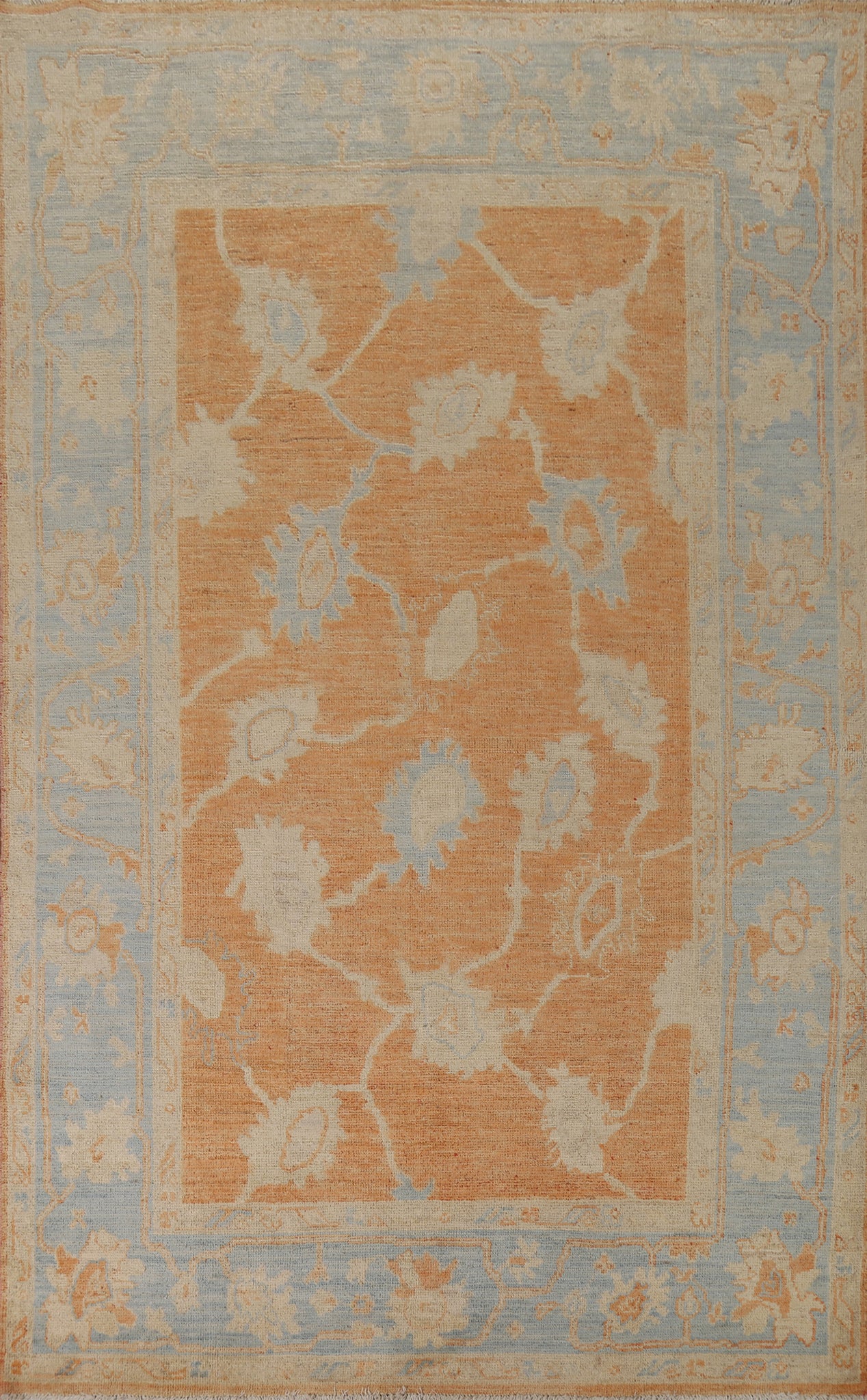 Orange Vegetable Dye Floral Oushak Turkish Area Rug 6x9